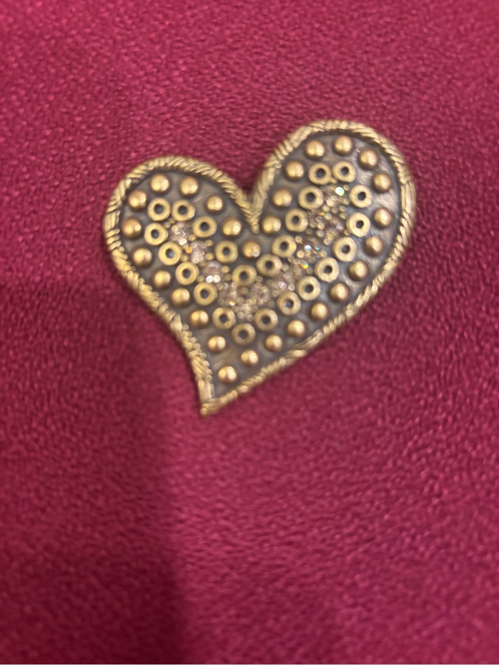 Chico's 2007 AHA Heart Brooch Antique Gold Tone Rhinestone Studded Pin.  NWOT.